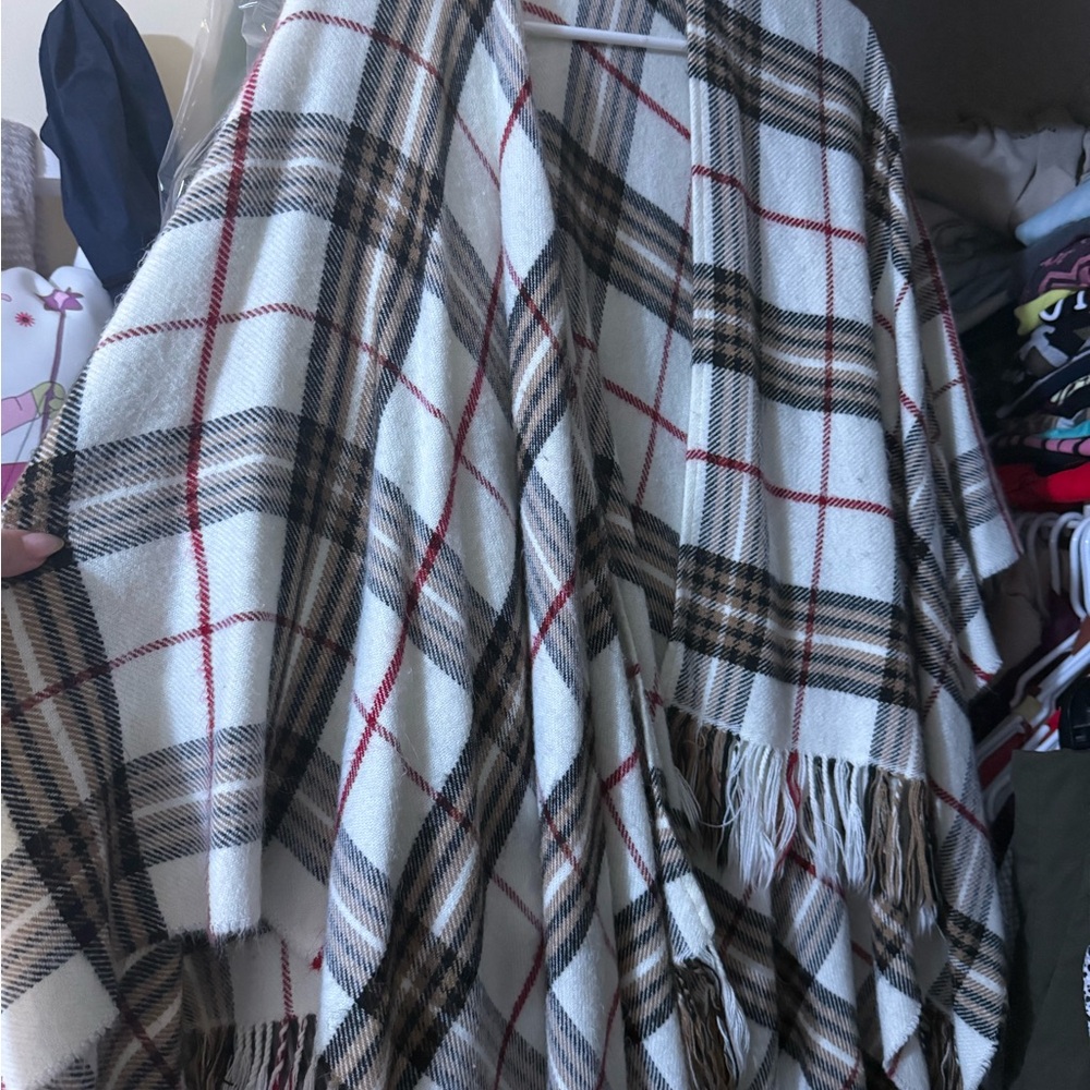 Plaid Fringe Shawl
